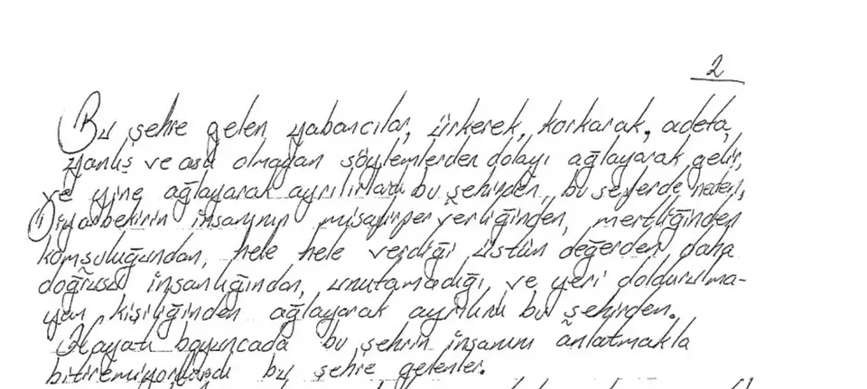 Türkçe el yazısı hatırat — kaynak sayfa